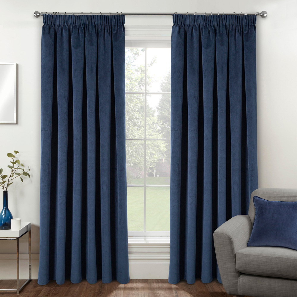 Enhanced Living Oxford Navy Thermal Blackout Pencil Pleat Velvet Curtains 168 x 137cm Image 1