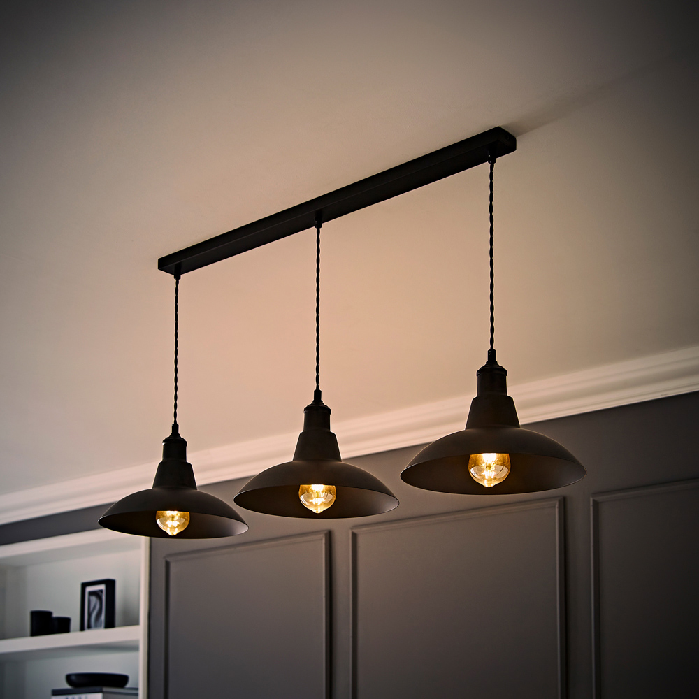 ValueLights Civic Matte Black 3 Drop Diner Bar Matte Black LED Ceiling Pendant Light Image 6