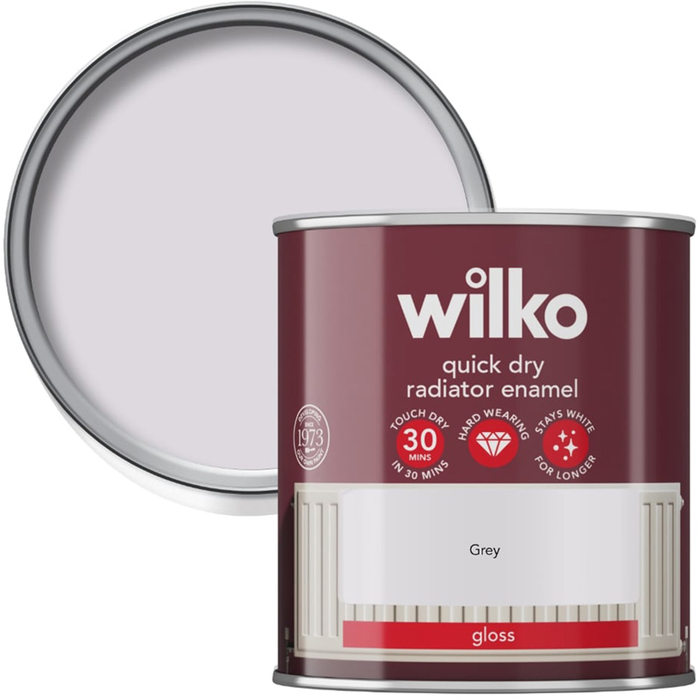 Wilko Quick Dry Grey Gloss Radiator Enamel 250ml Image 1