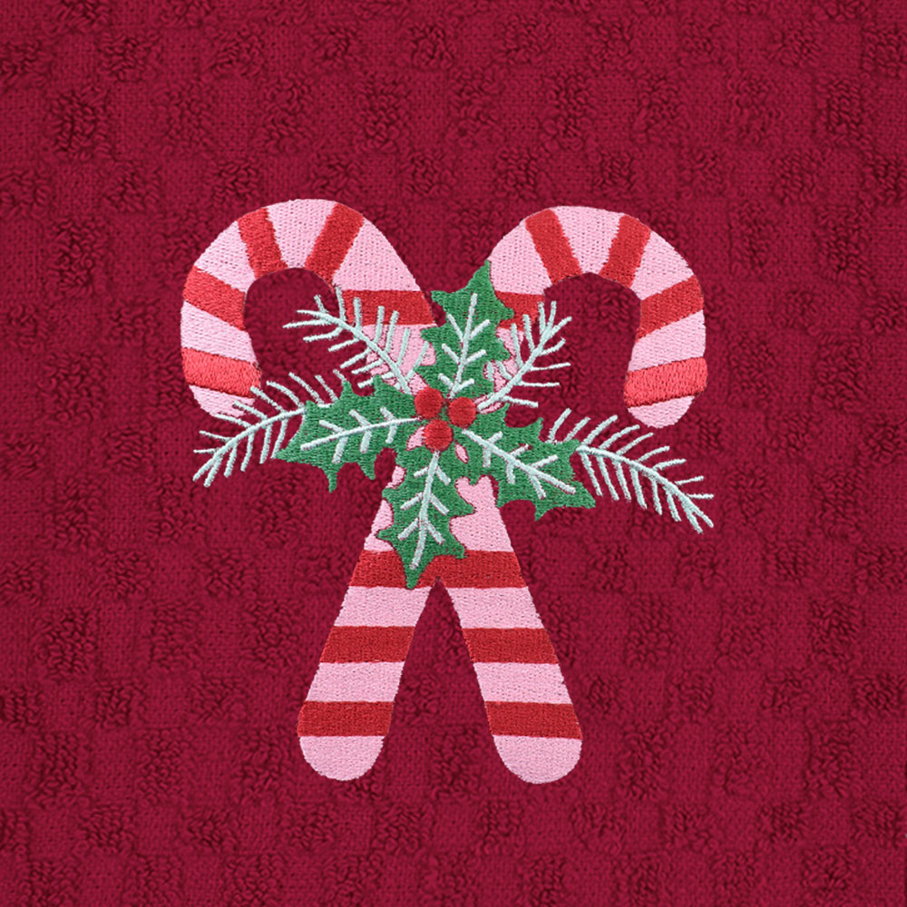 Noel Square Candy Canes Red Tea Towel 3 Pack Image 4