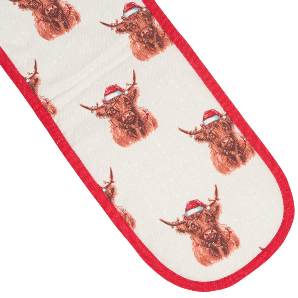 Christmas Highland Cow Double Oven Glove Red Image 4