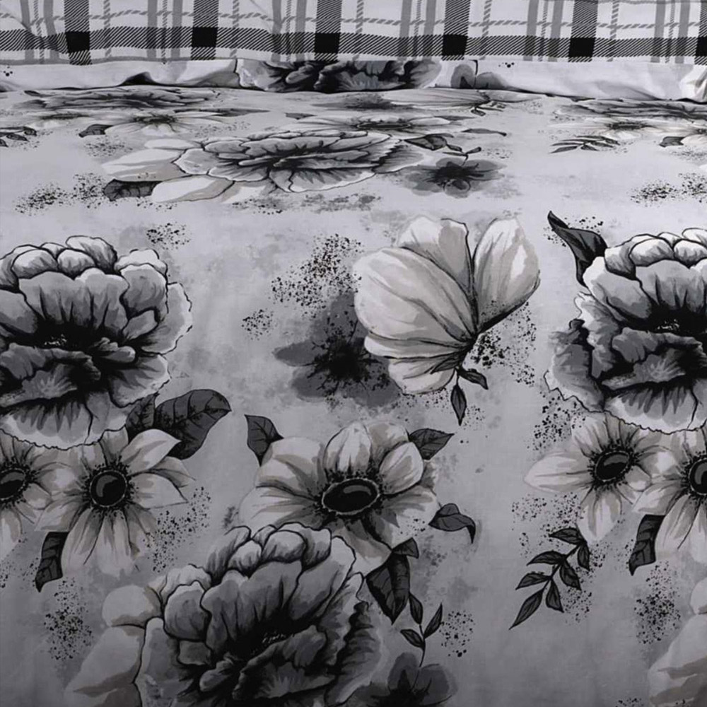 Velosso EasyCare King Size Grey Classic Floral Reversible Duvet Set Image 3