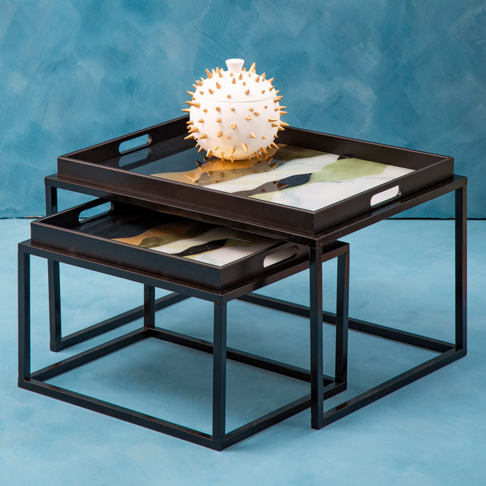Premier Housewares Celina Abstract Paint Design Nest of Tray Tables Set of 2 Image 1