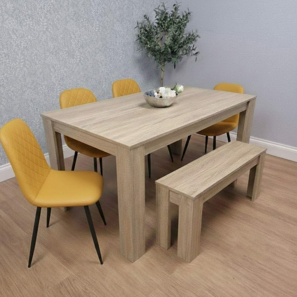 Kosy Koala 6 Seater Faux Leather Dining Bench Set Oak Effect and Mustard Image 6