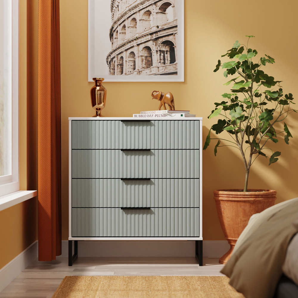 Crowndale Fluted 4 Drawer Duck and White Matt Chest of Drawers Ready Assembled Image 7
