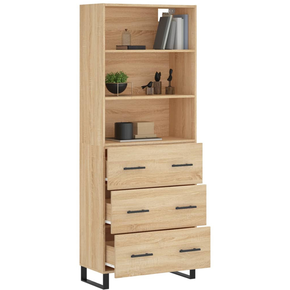 vidaXL 3 Drawer 3 Open Shelf Sonoma Oak Highboard with Metal Legs Image 3