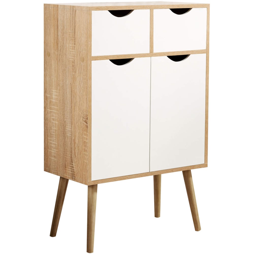 Home Source Boden 2 Door 2 Drawer White and Oak Effect Cupboard Image 2
