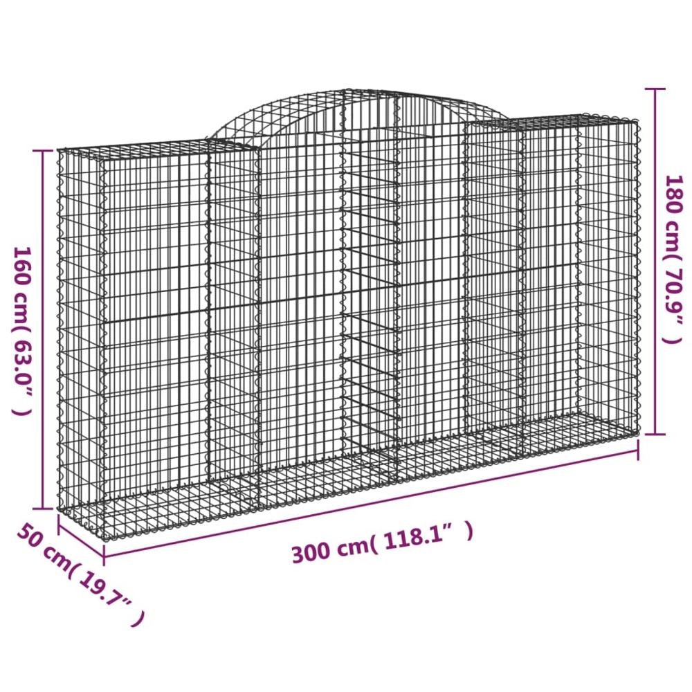 vidaXL Silver Galvanised Iron Arched Gabion Basket 300 x 50 x 160/180cm Image 4
