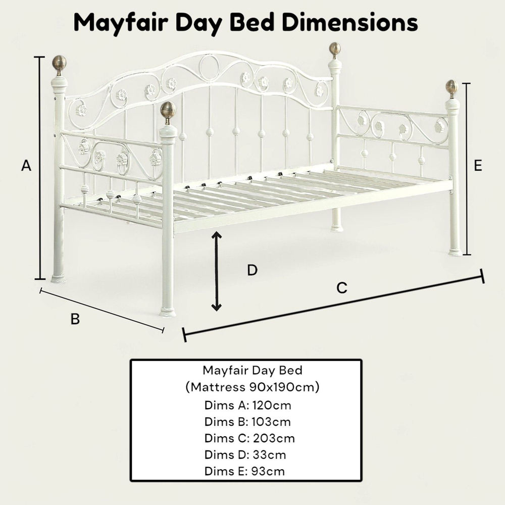 OAT Home Mayfair Single White and Brass Metal Day Bed Image 8