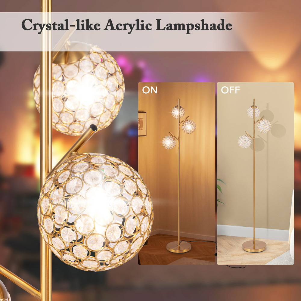 Costway Golden 3 Globe Acrylic Floor Lamp Image 5