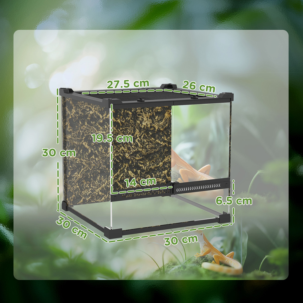 PawHut Black Glass Terrarium with Stone Background 24L Image 9