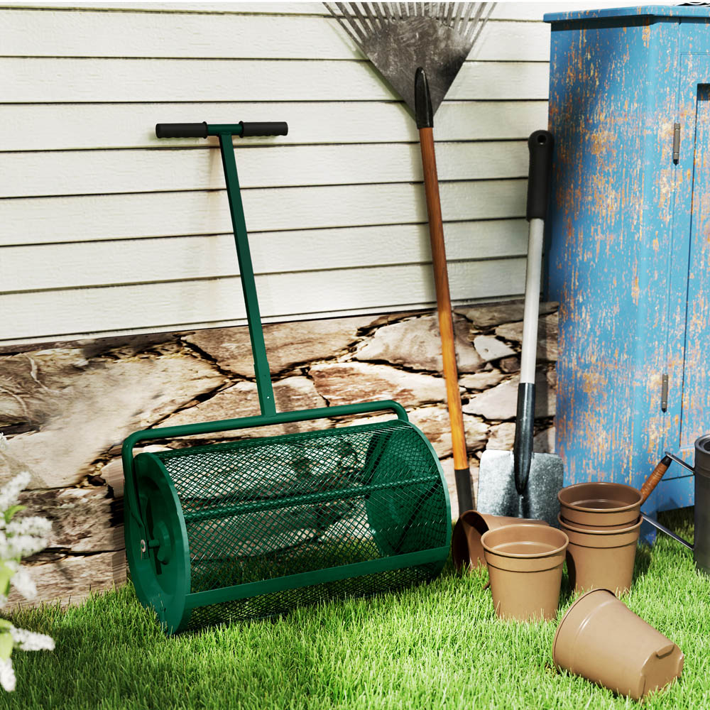 Outsunny 24 inch Green Height Adjustable Handle Compost Spreader Image 3
