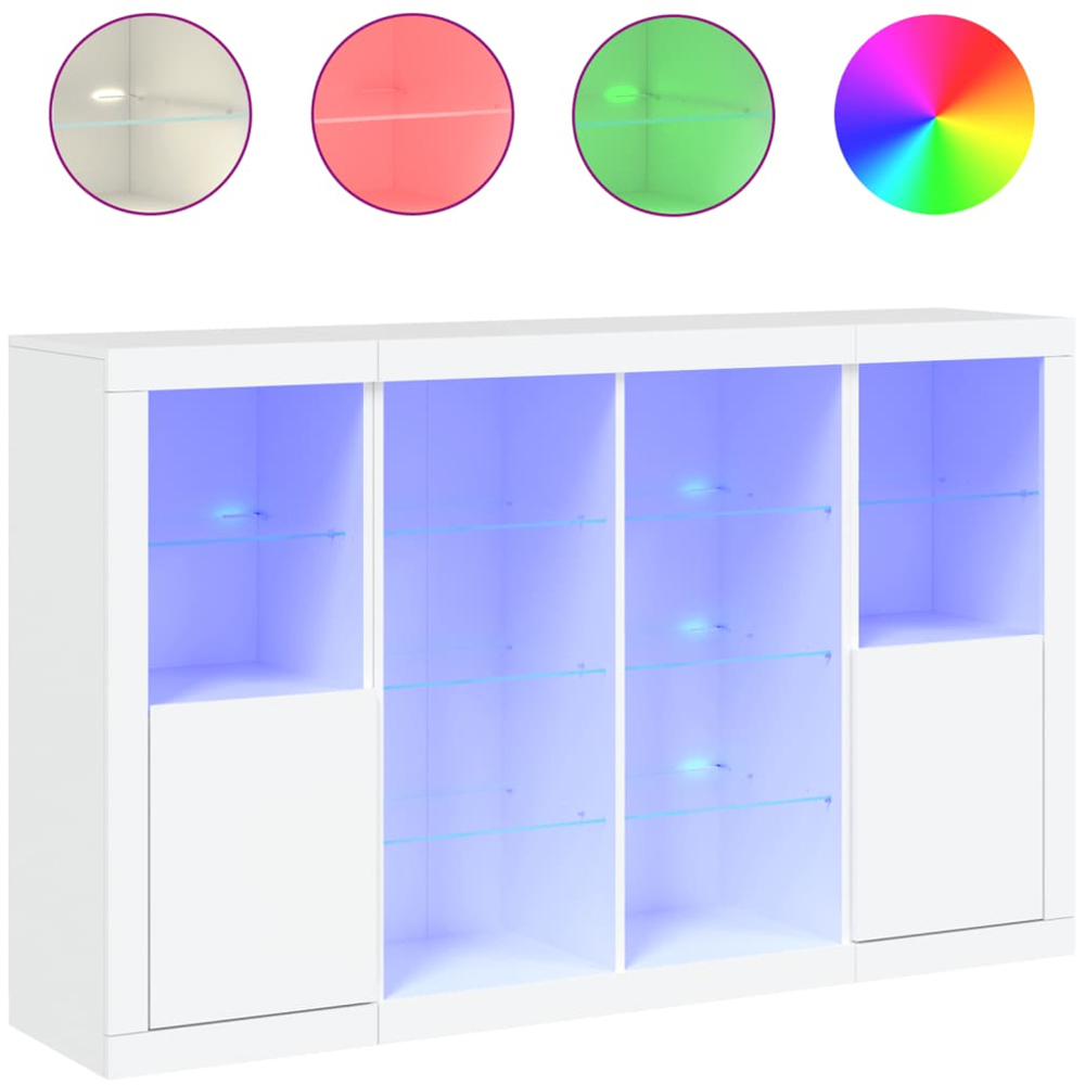 vidaXL 2 Door 12 Shelf White LED Sideboard 3 Piece Image 3