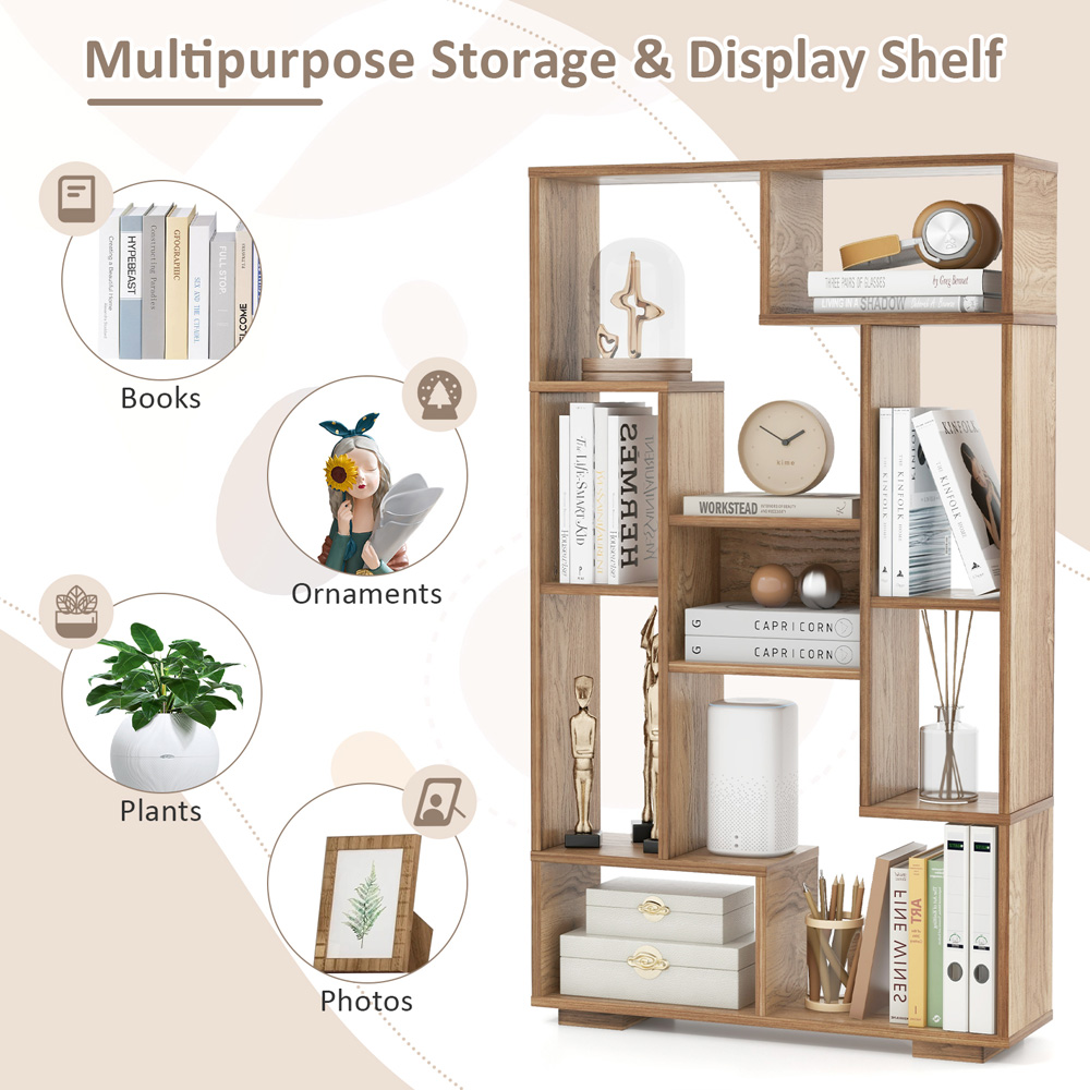 Costway 11 Shelf Natural Bookshelf Image 6
