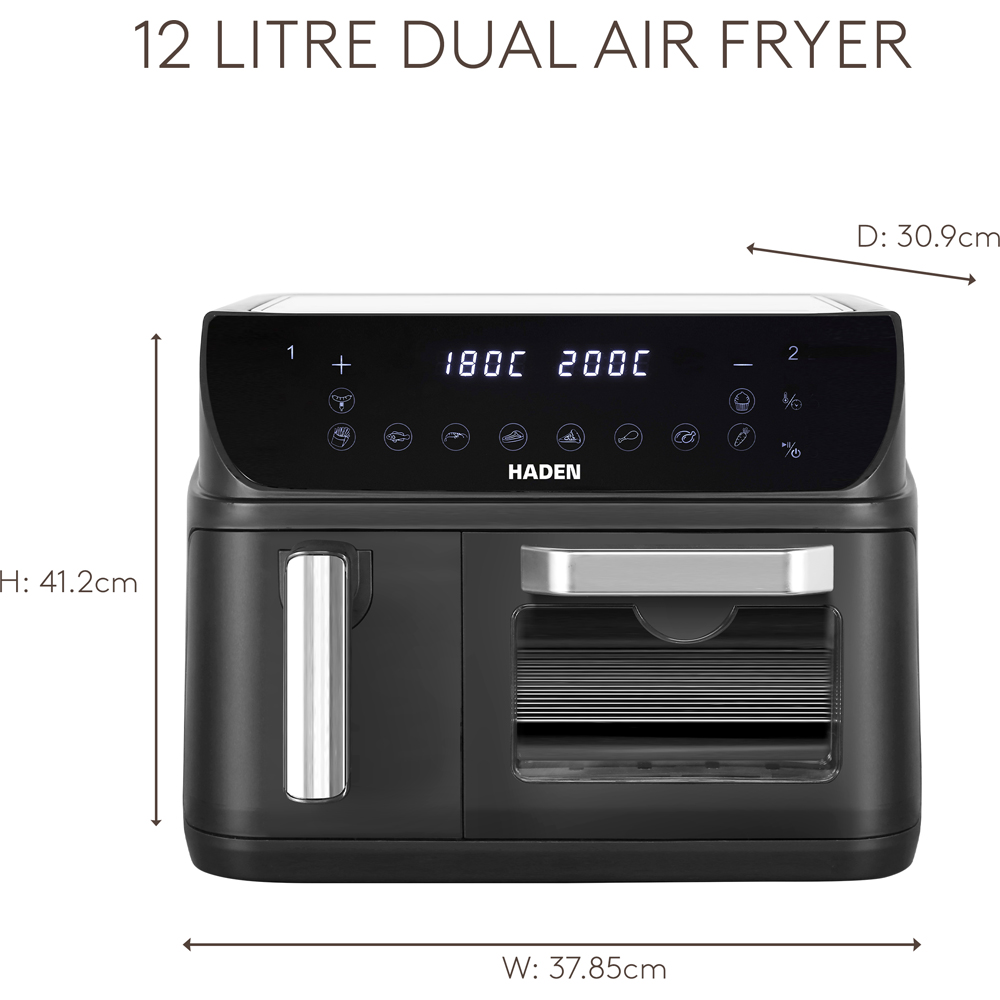 Haden 210821 Matte Black 12L Dual Zone Air Fryer Image 5