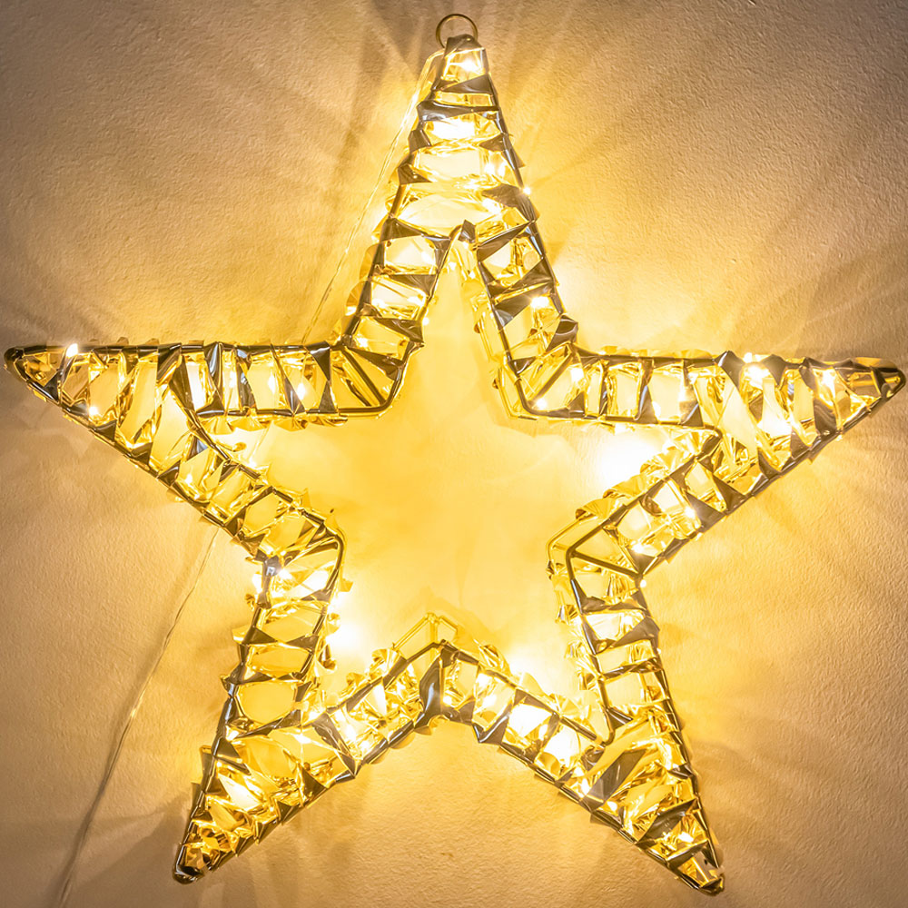 The Christmas Centre 100 Warm White LED Pre-Lit Gold Laser Light-Up Star 35cm Image 1