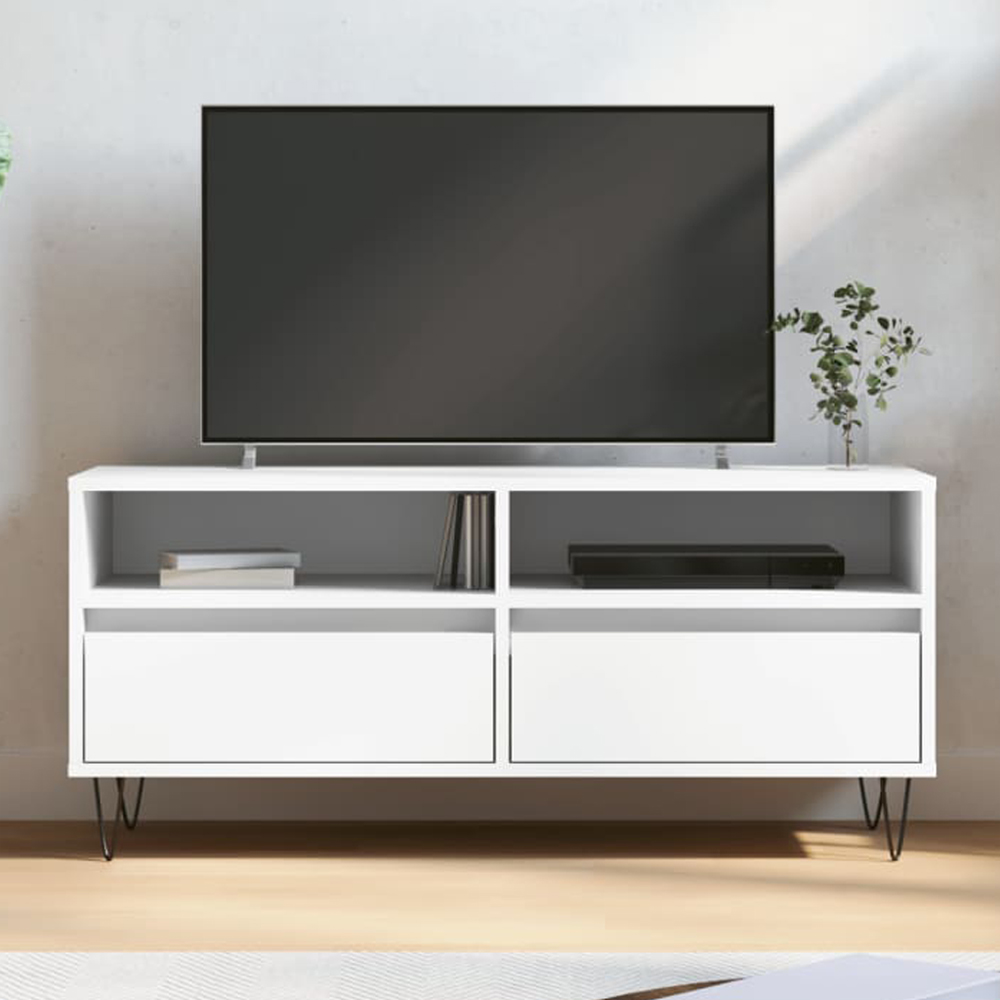 vidaXL 2 Drawer 2 Shelf White TV Cabinet Image 1