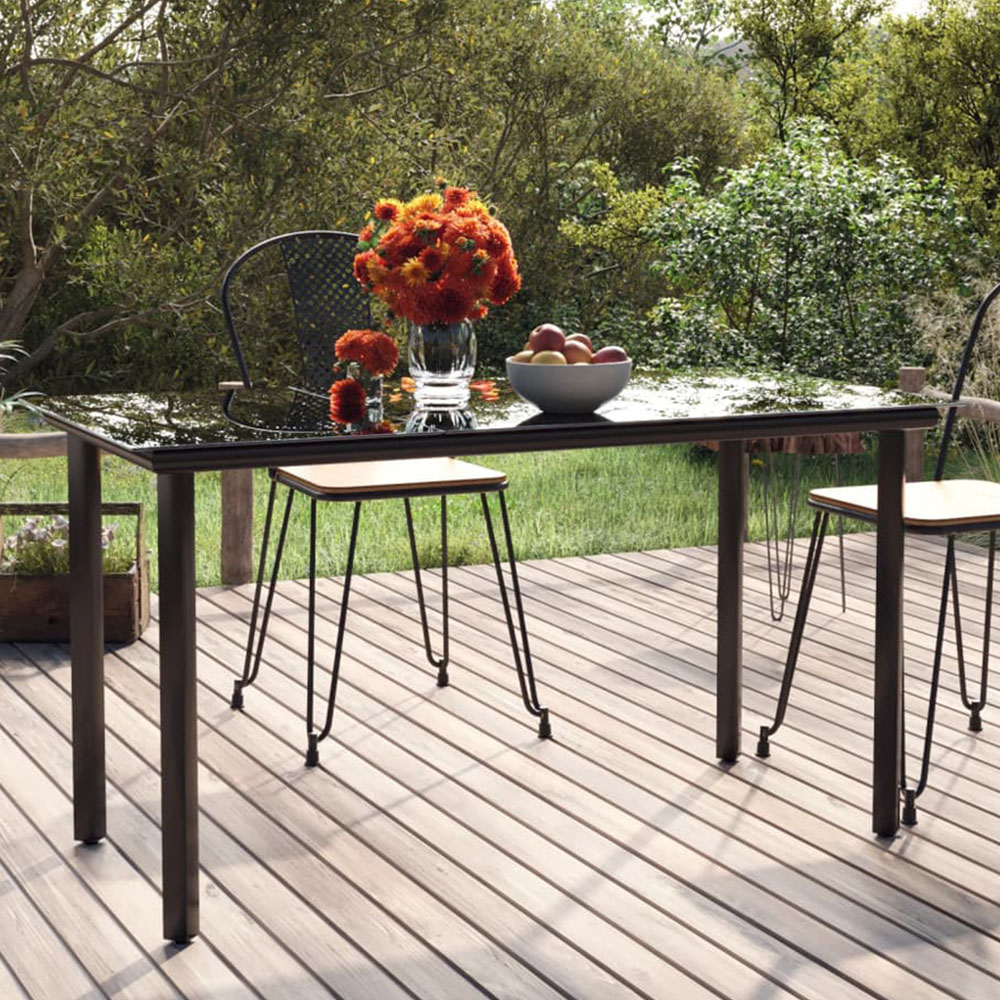 vidaXL 6 Seater Black Powder Coated Steel and Tempered Glass Dining Table Image 1