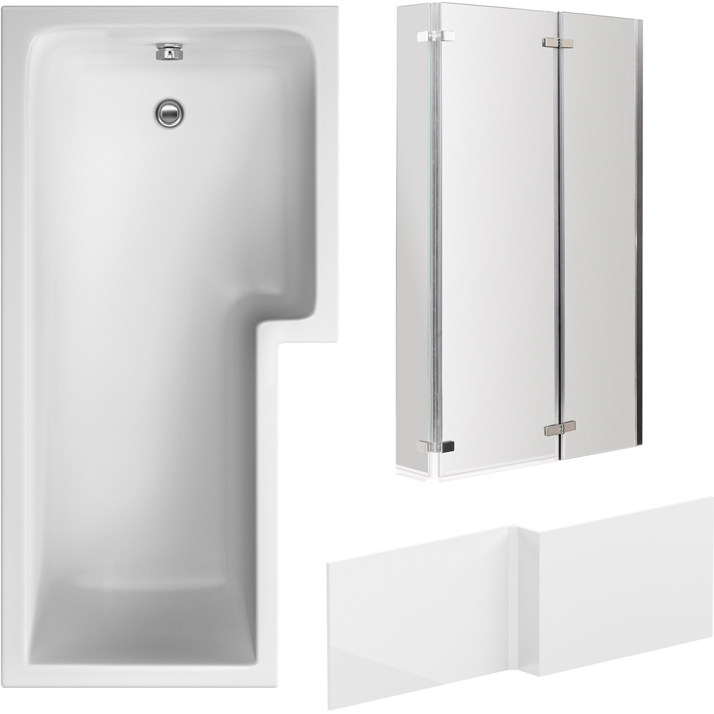 nuie 1700mm Right Hand Square Bath with Panel and Chrome Screen Image 1