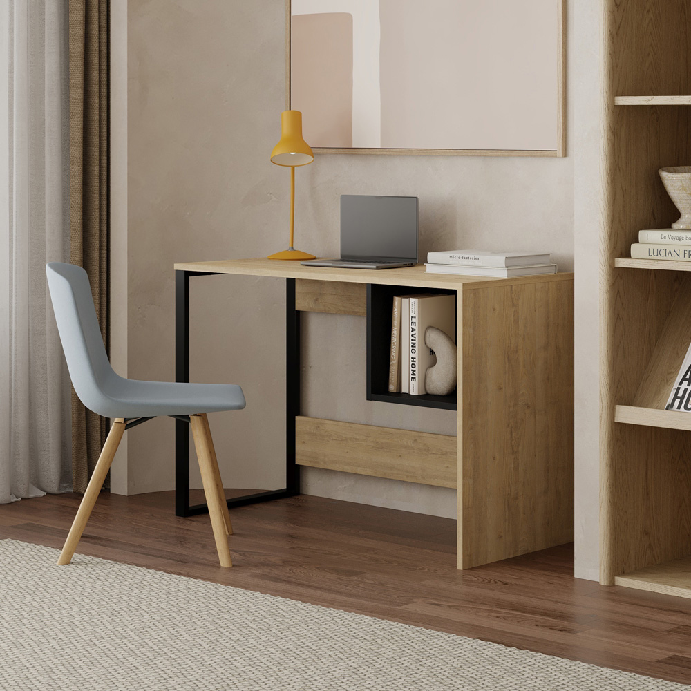 Decortie Model Single Shelf Computer Desk Black Wood Oak Image 5