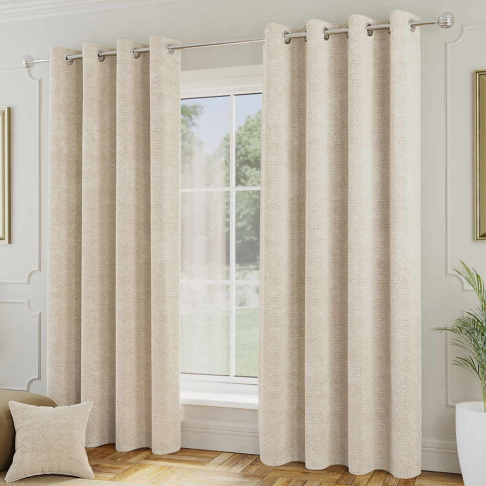 Enhanced Living Royale Cream Boucle Thermal Darkening Eyelet Curtains 168 x 137cm Image 1