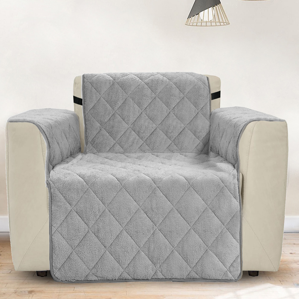 Homerepublic Single Seater Silver Soft Teddy Fabric Water-Repellent Sofa Protector Image 2