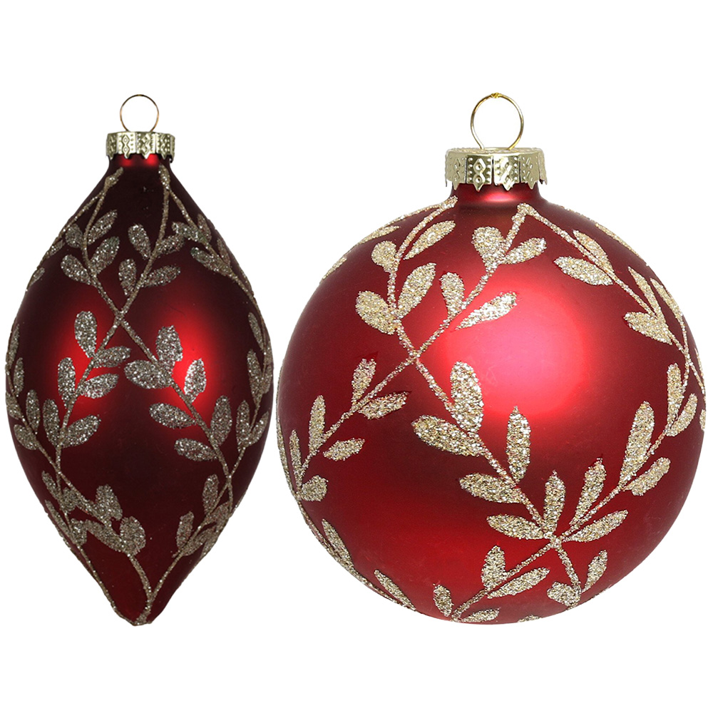 Matte Glitter Leaf Bauble - Red Image 1