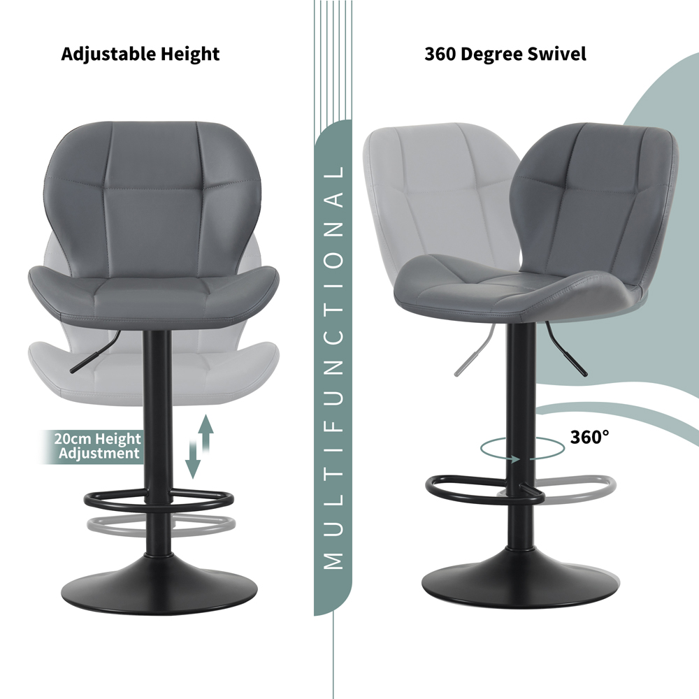 Stella Grey Height Adjustable Bar Stool with Footrest Set of 2 Image 4
