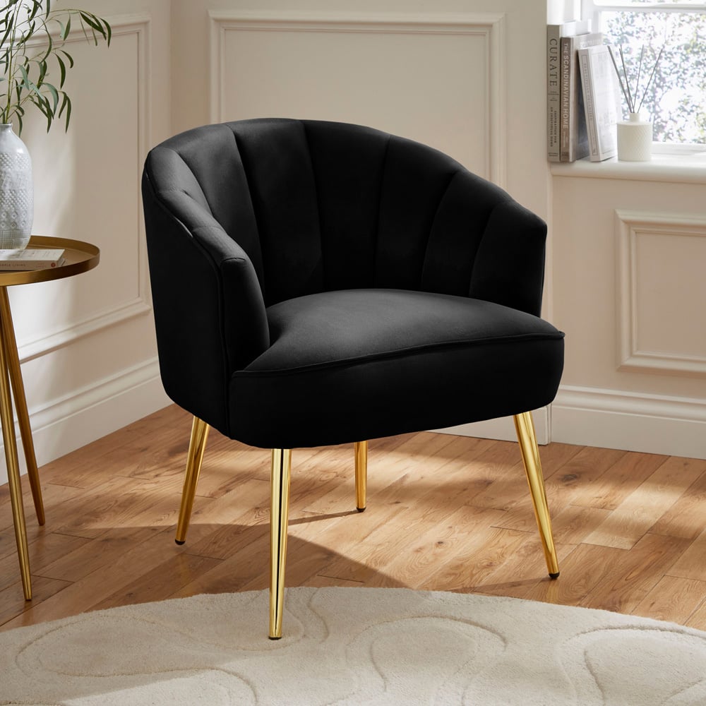 GFW Pettine Black Velvet Scallop Accent Chair Image 7
