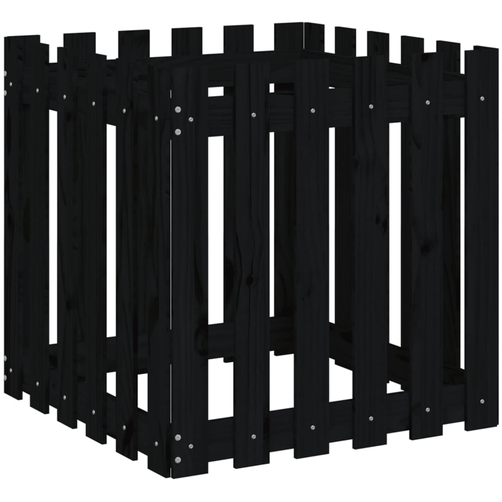 vidaXL Black Solid Pine Wood Fence Design Garden Planter 60 x 60 x 60cm Image 4
