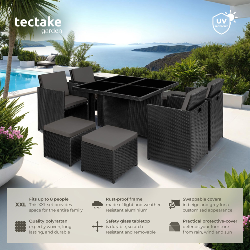 tectake Manhattan 8 Seater Rattan Garden Dining Set Black Image 8