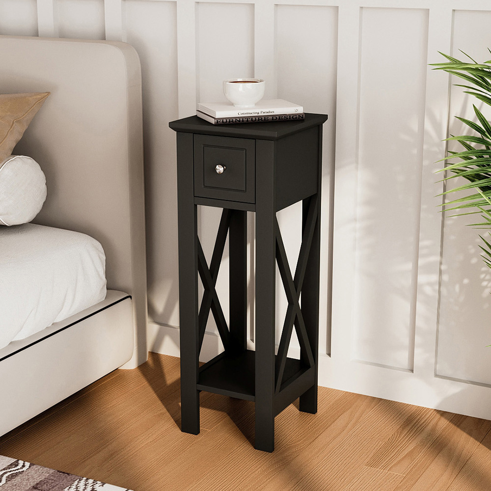 Living and Home Single Drawer Single Shelf Black Bedside Table Image 7