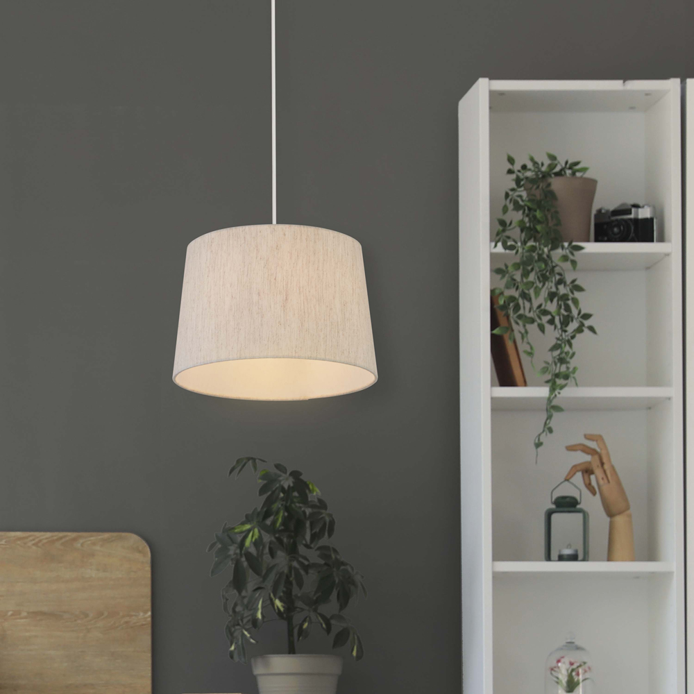 Lighting Collection Underwood Taupe Linen Tapered Drum Ceiling Lamp Shade 30cm Image 2