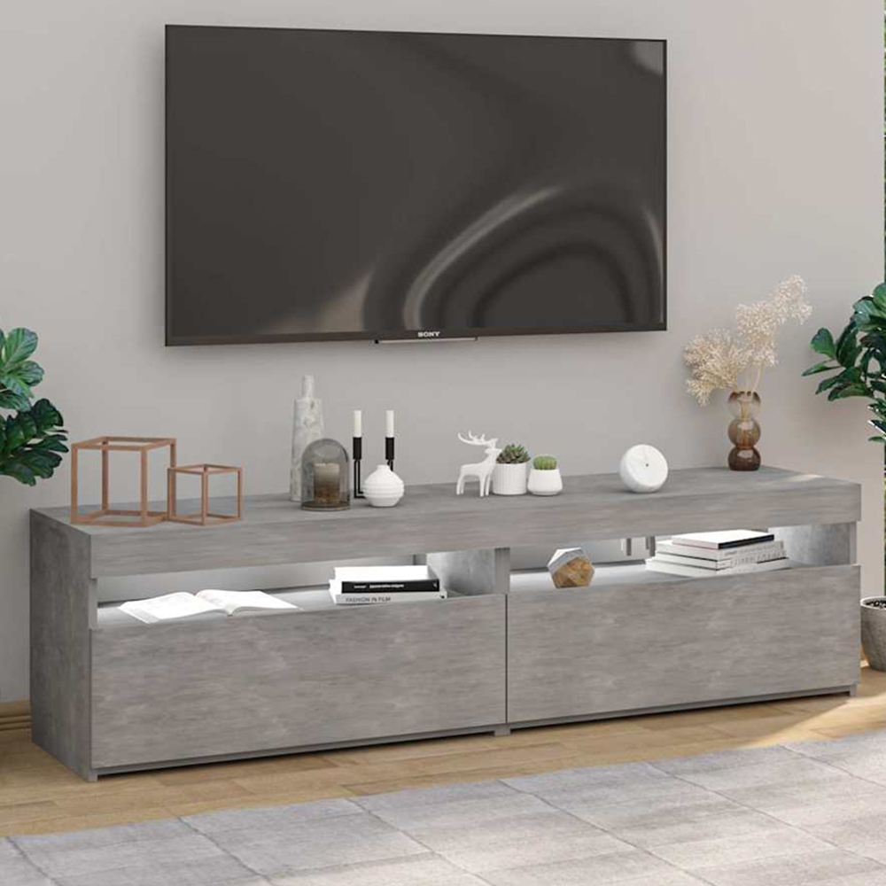 vidaXL Single Door Single Shelf Concrete Grey TV Cabinet with LED Lights Set of 2 Image 1