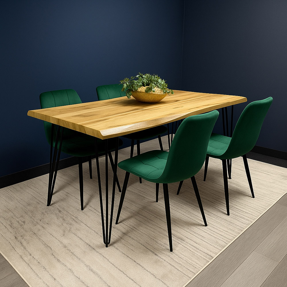 Kosy Koala 4 Seater Velvet Wooden Dining Set Green Image 4