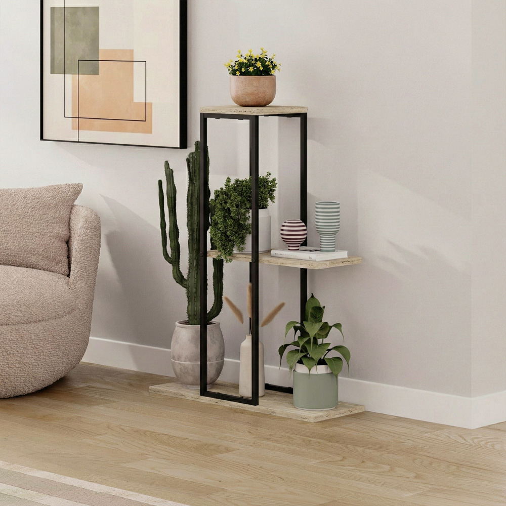 Decortie Vetra 3 Shelf Travertine Plant Stand Image 2