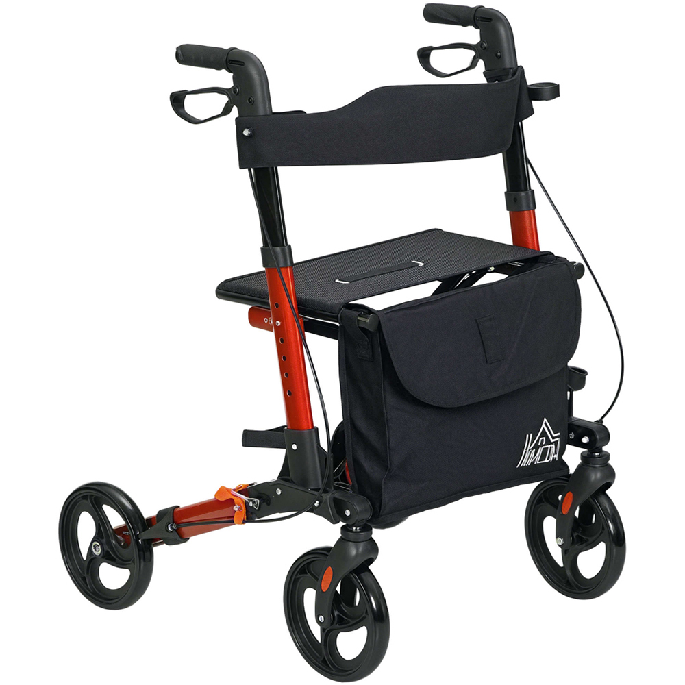 HOMCOM Red 4-Wheel Foldable Rollator Walker with Seat and Storage Bag Image 1