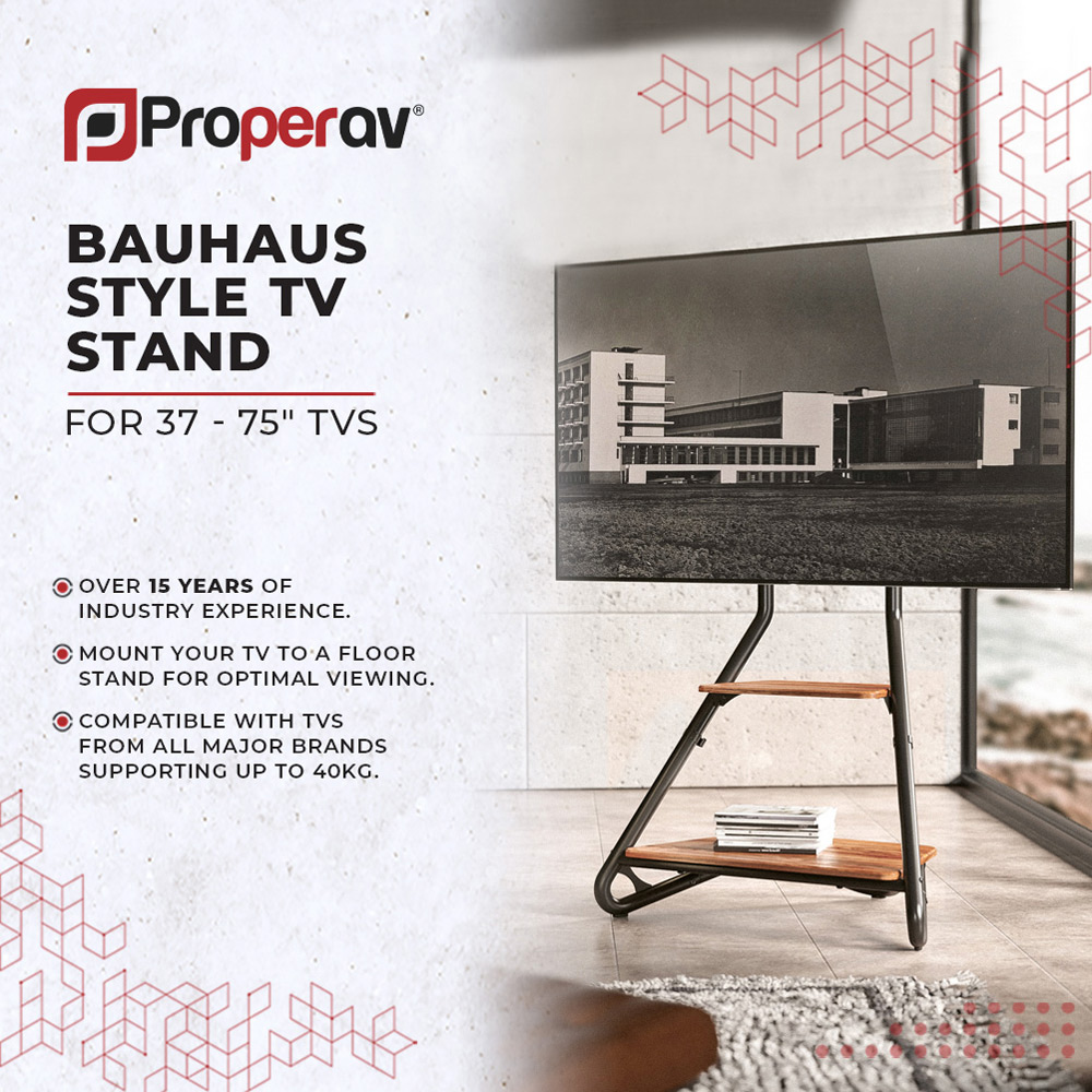 ProperAV Black 37 to 75 inch Bauhaus Style Floor TV Bracket Stand Image 6