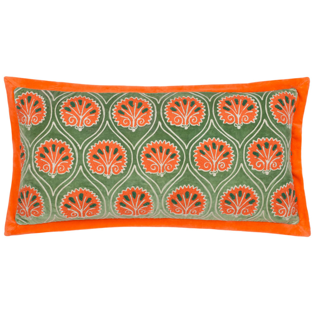Paoletti Casa Peridot and Orange Embroidered Cushion Image 1