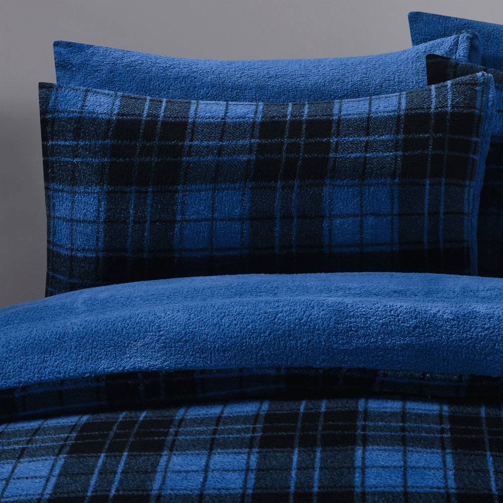 Velosso King Size Blue Check Teddy Fleece Duvet Set Image 2