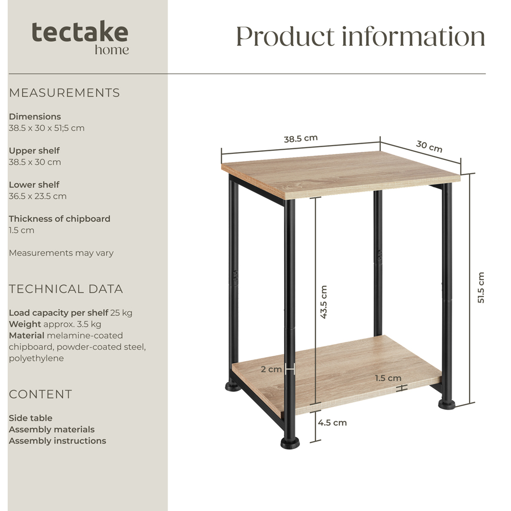 Tectake Yonkers Single Shelf Sonoma Oak Bedside Table Image 9