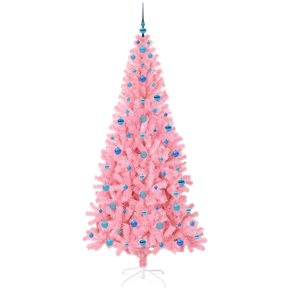 vidaXL Pre-Lit Blue Baubles Pink Artificial Christmas Tree 7ft Image 4