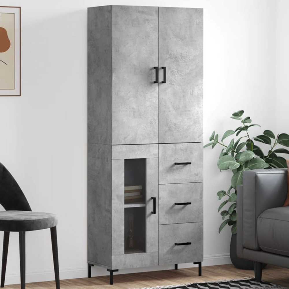 vidaXL 3 Door 3 Drawer Concrete Grey Highboard Image 1