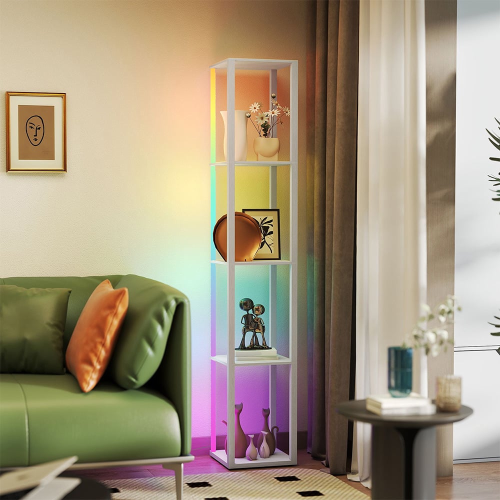 HOMCOM 4 Shelf White RGB LED Floor Lamp with Remote Image 3