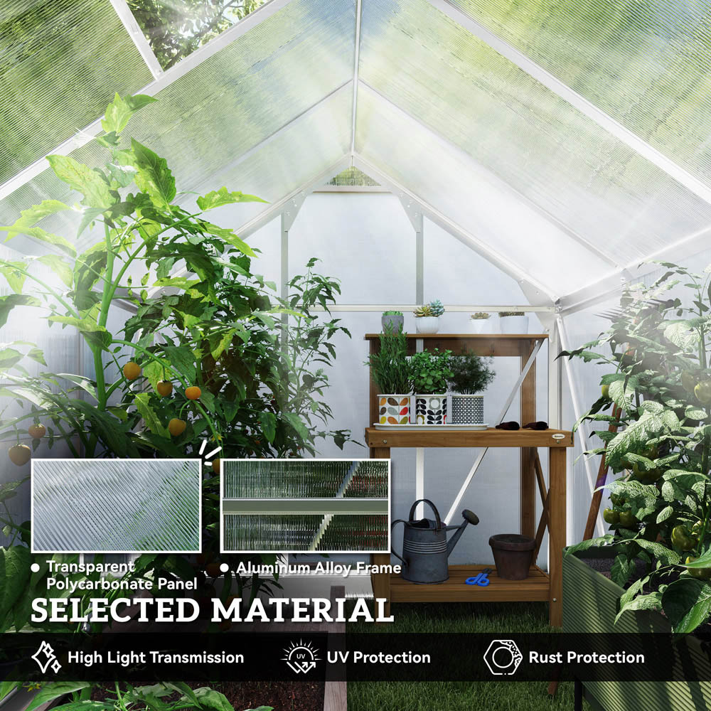 Outsunny Galvanised Aluminium Polycarbonate 6 x 8ft Walk-in Greenhouse Image 5