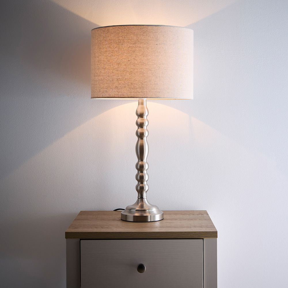 Kliving Rosa Natural Linen Shade Satin Nickel Table Lamp Image 3