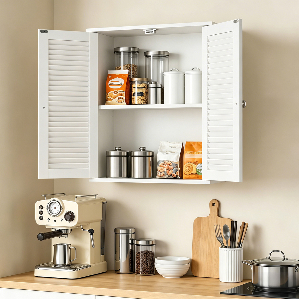 HOMCOM 2 Louvered Door White Wall-Mounted Bathroom Cabinet Image 4