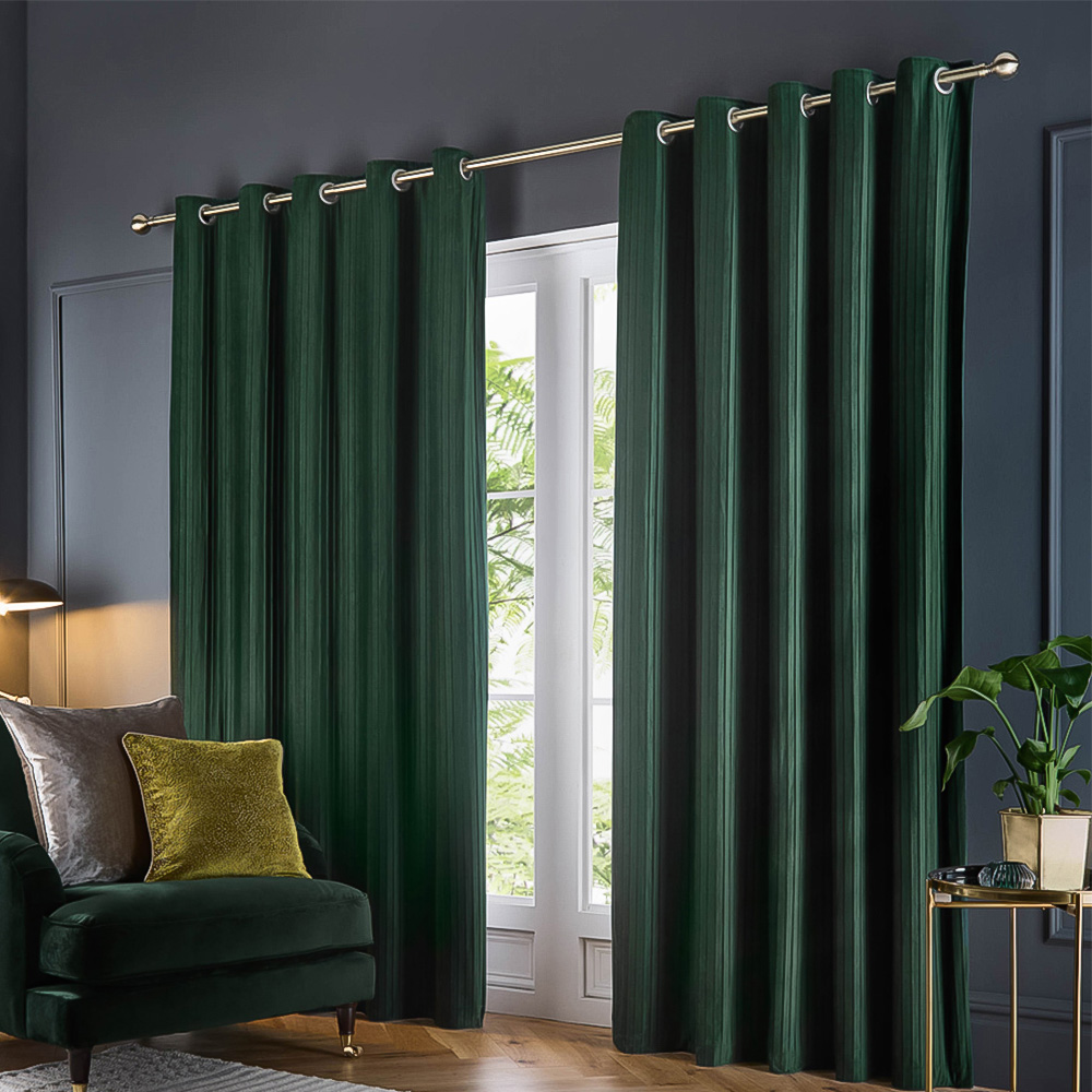 Paoletti Corinthian Green Velvet Eyelet Curtains 117 x 137cm Image 1