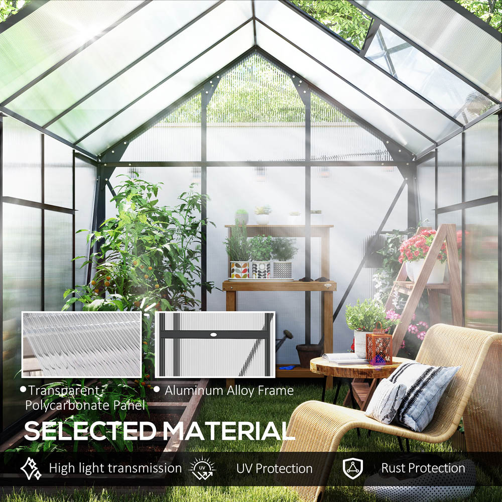 Outsunny 6 x 8ft Black Galvanised Aluminium Polycarbonate Walk In Greenhouse Image 6