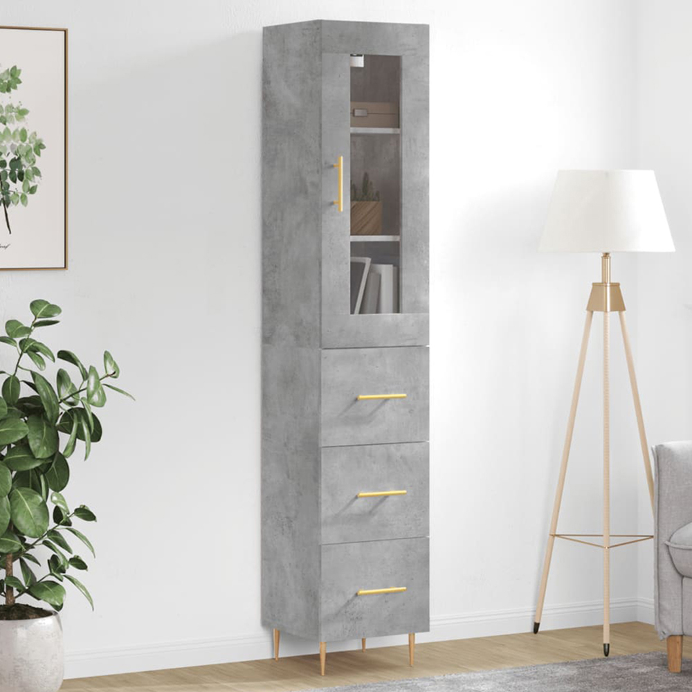 vidaXL Single Glass Door 3 Drawer Concrete Grey Highboard Image 1